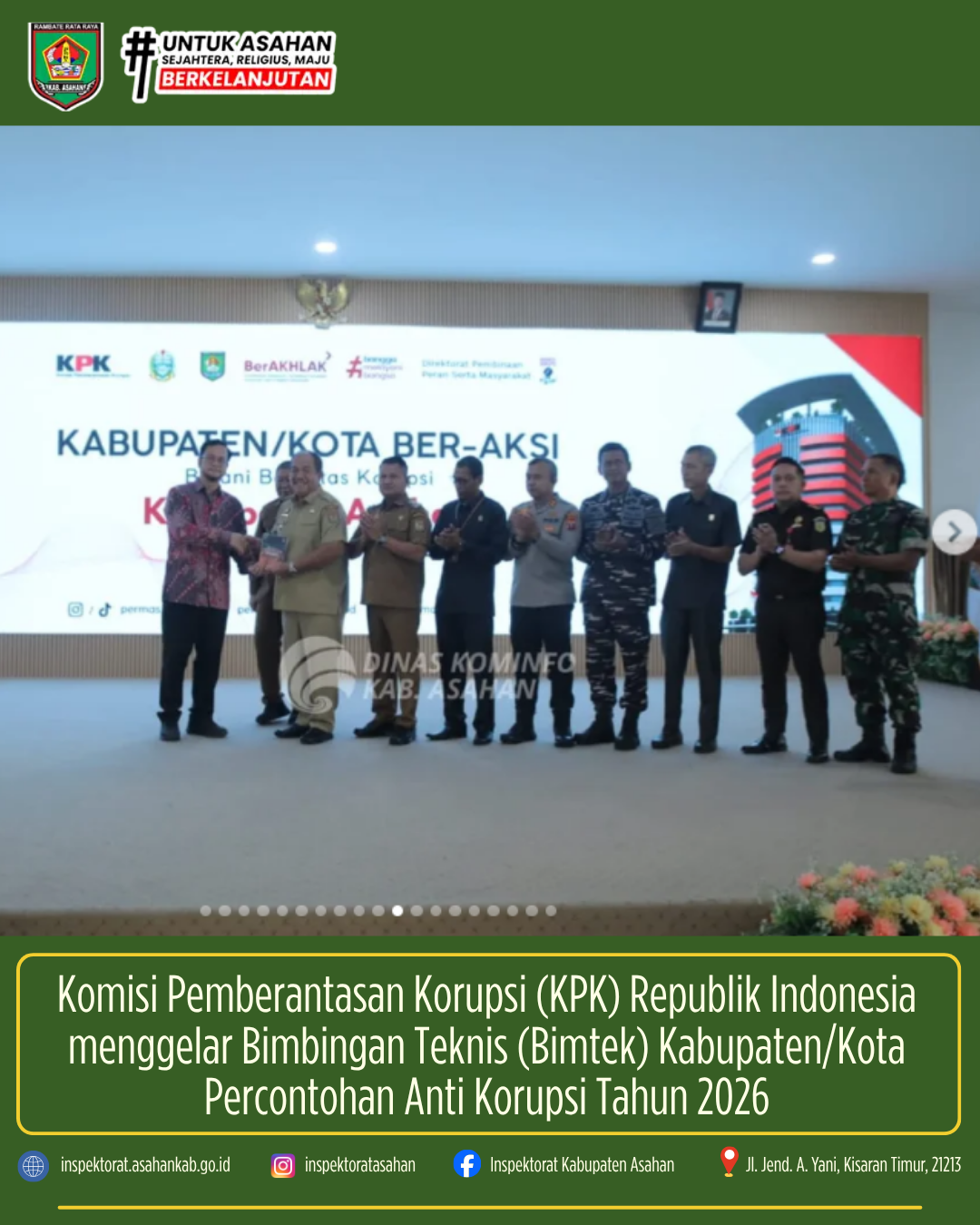 KPK Republik Indonesia Menggelar Bimbingan Teknis (Bimtek) Kabupaten Percontohan Anti Korupsi Tahun 2026 di Kab. Asahan